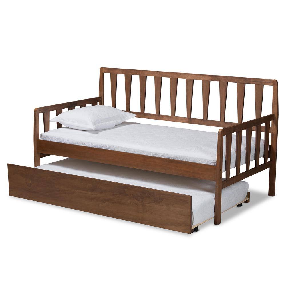 Walnut Twin Daybed with Roll-Out Trundle and Slatted Panels