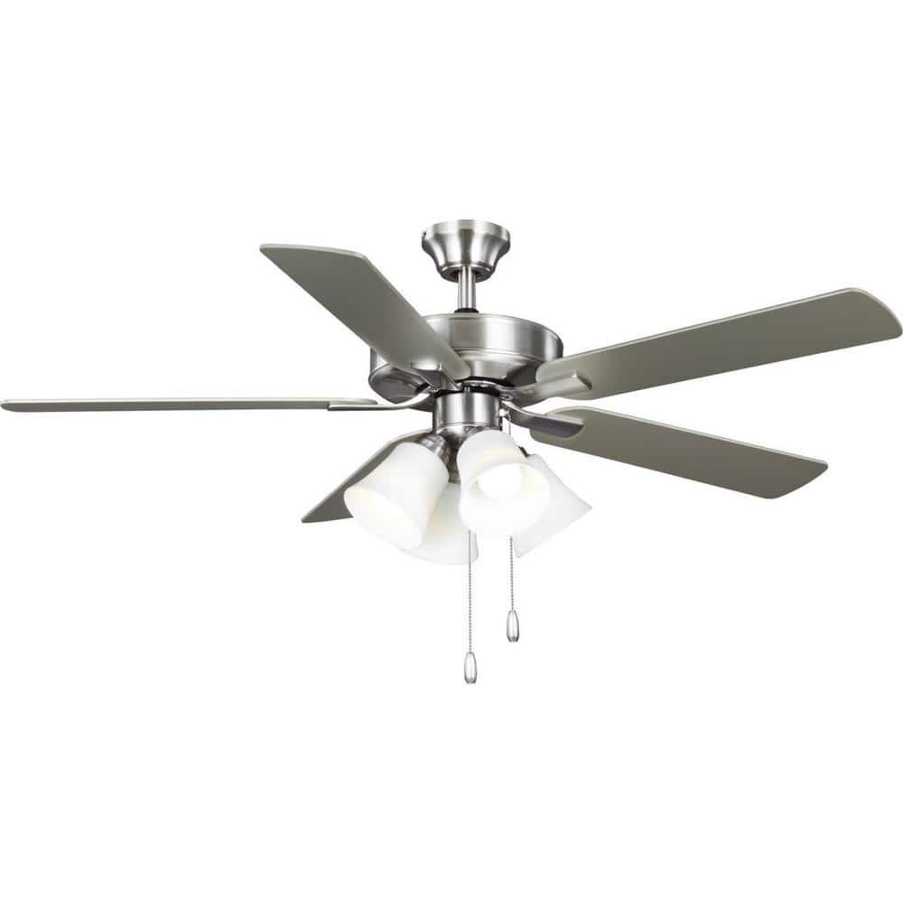 52'' Brushed Nickel Ceiling Fan with Light Kit and Reversible Blades