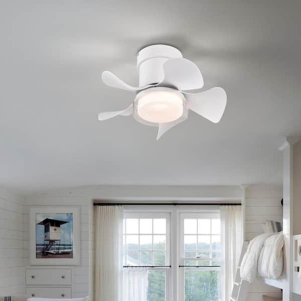 Lalapis 14 in. 19 in. Indoor White Low Profile Flush Mount Ceiling Fan with Light and Remote