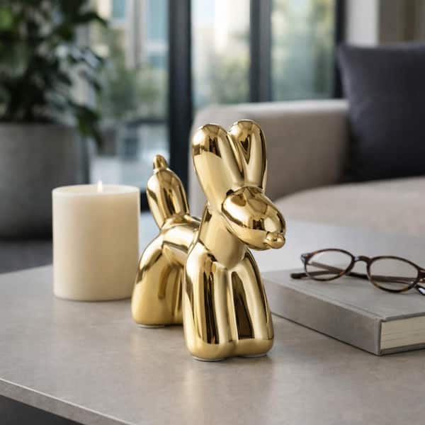 Liv & Skye Gold 7 in. x 7 in. Ceramic Modern Balloon Dog Figurine