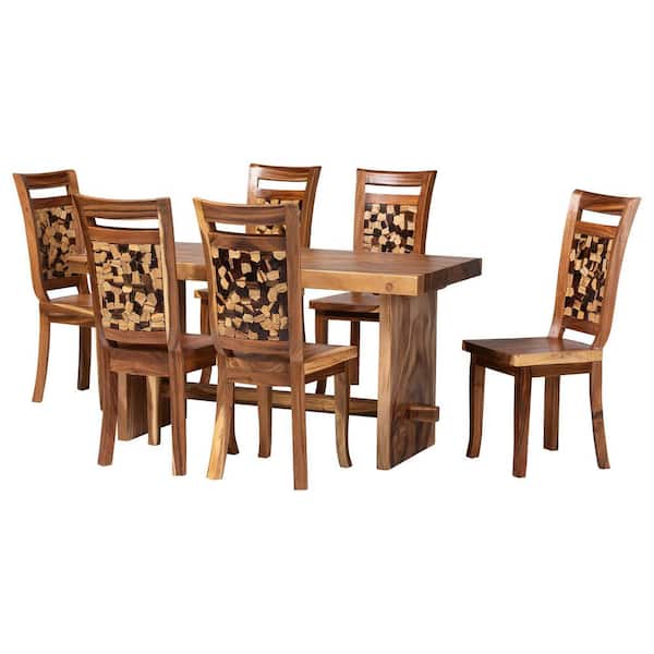 Luan Natural Brown Suar Wood 7-Piece Dining Set