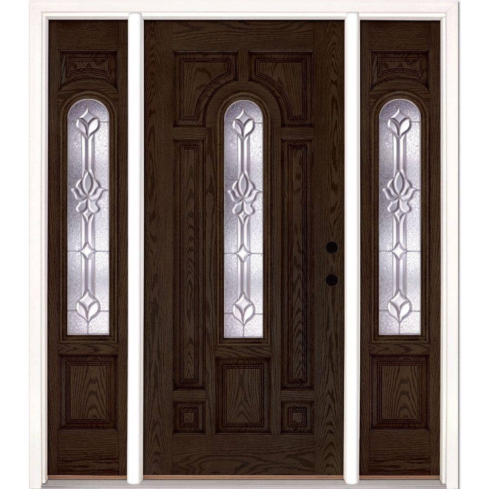 67.5 in.x81.625 in. Medina Zinc Center Arch Lite Stained Walnut Oak Left-Ha