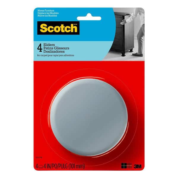 Scotch 4 in. Gray/Black Round Reusable Furniture Sliders (4-Pack)
