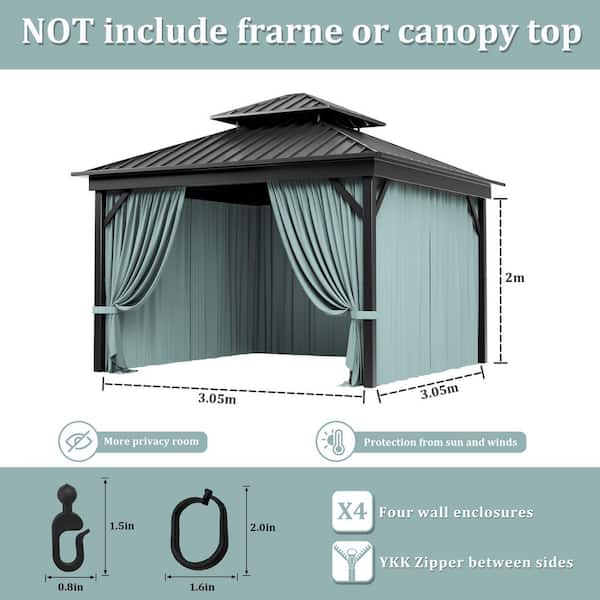 10 ft. x 10 ft. Universal Outdoor Privacy Curtains, Gazebo Curtains with Zipper Calcite Blue (4-Side Curtain Only)