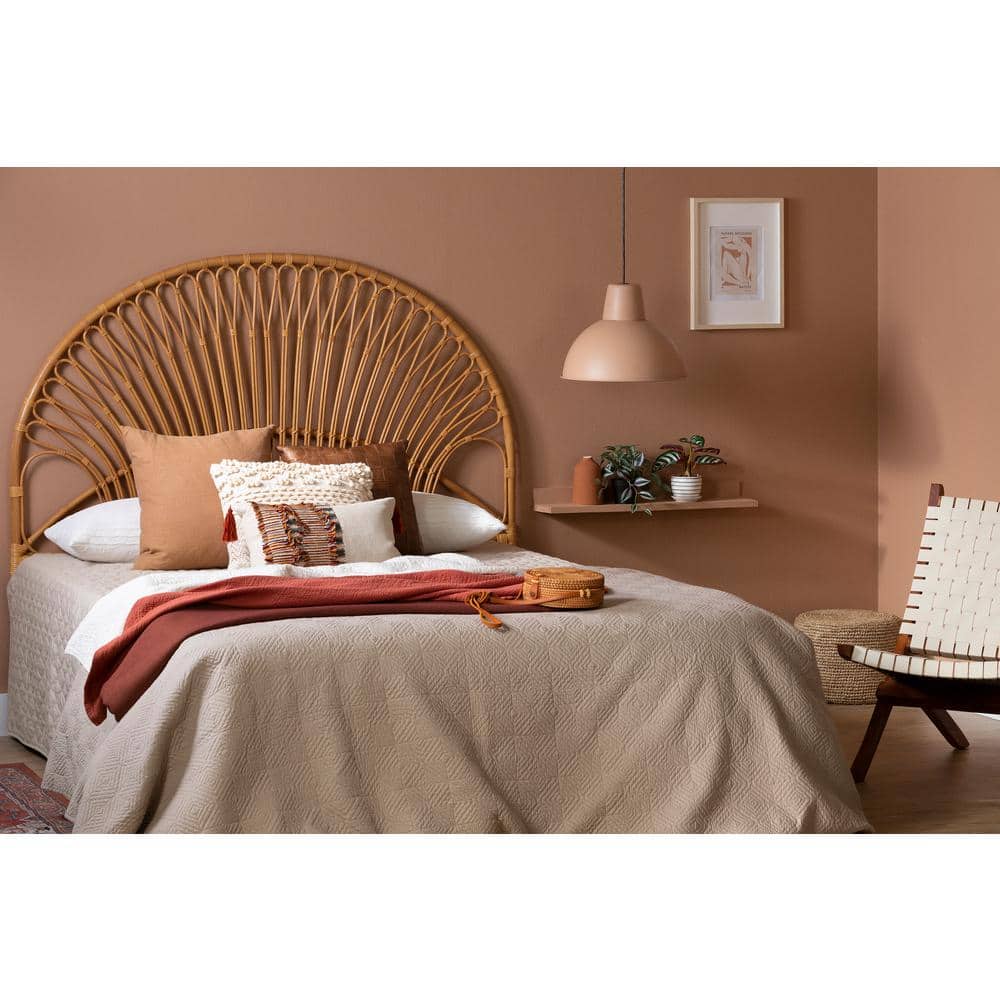 Beige Queen Exotic Tree Pattern Wicker Headboard