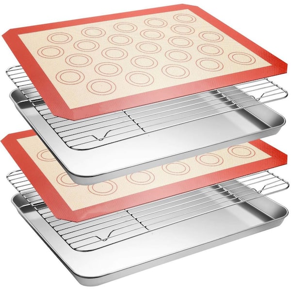 6-Pack Heavy Duty Stainless Steel Baking Sheet Tray Cooling Rack with Silicone Baking Mat Set for Kitchen Baking