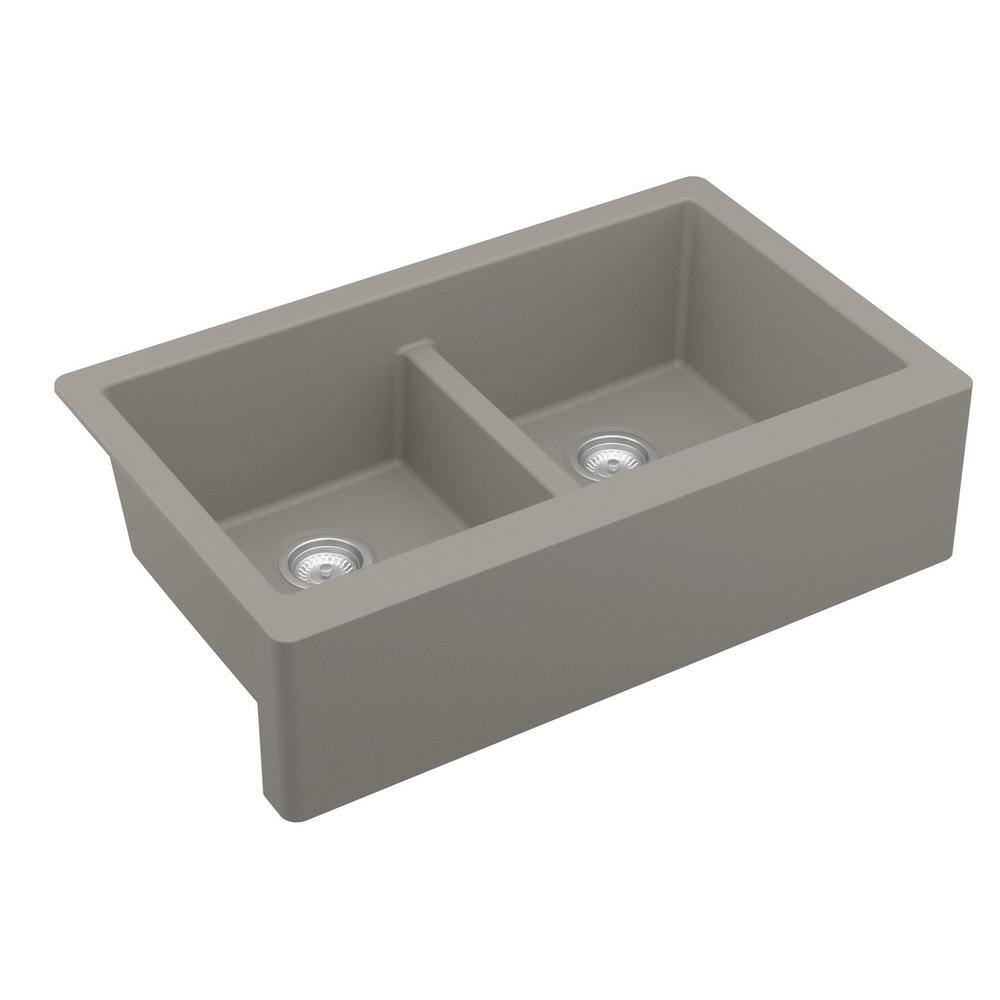 Concrete Quartz Composite Farmhouse Apron Front Double Bowl Kitchen Sink