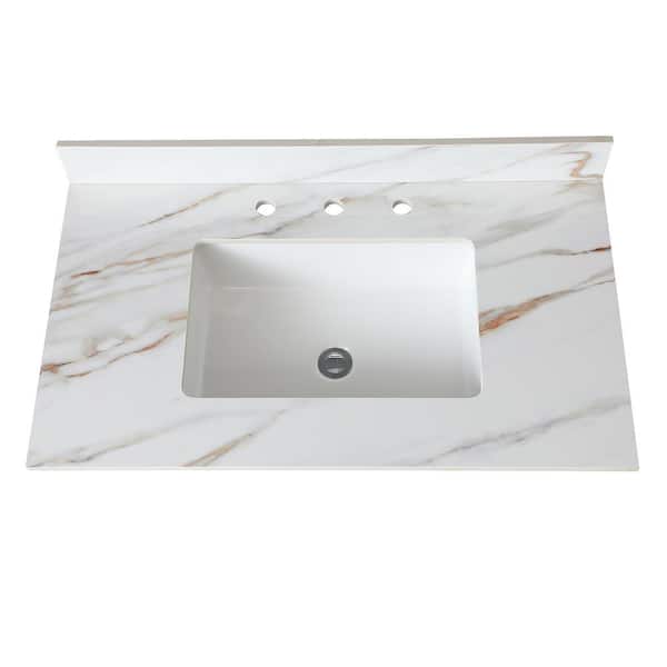 3.08 ft. L x 7.3 in. D 3-Holes Engineered Composite Countertop in Carrara White with Polished Finish