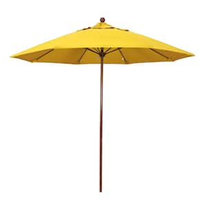 9 ft. Woodgrain Aluminum Commercial Market Patio Umbrella Fiberglass Ribs and Push Lift in Lemon Olefin