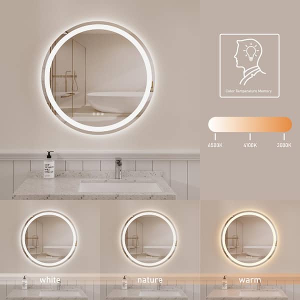 Illume 32 in. W x 32 in. H Round Frameless Dimmable Anti-Fog LED Light Wall Bathroom Vanity Mirror Silver