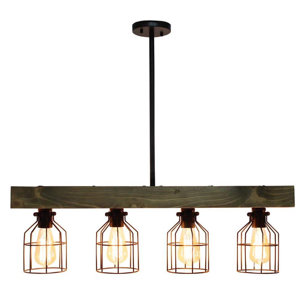 32" Black and Brown LED Rustic Wooden Beam Pendant Light