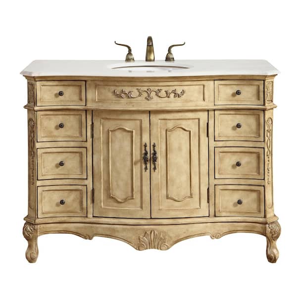 Unbranded Simply Living 48 in. W x 21 in. D x 36 in. H Bath Vanity in Antique Beige with White And Brown Vein Marble Top