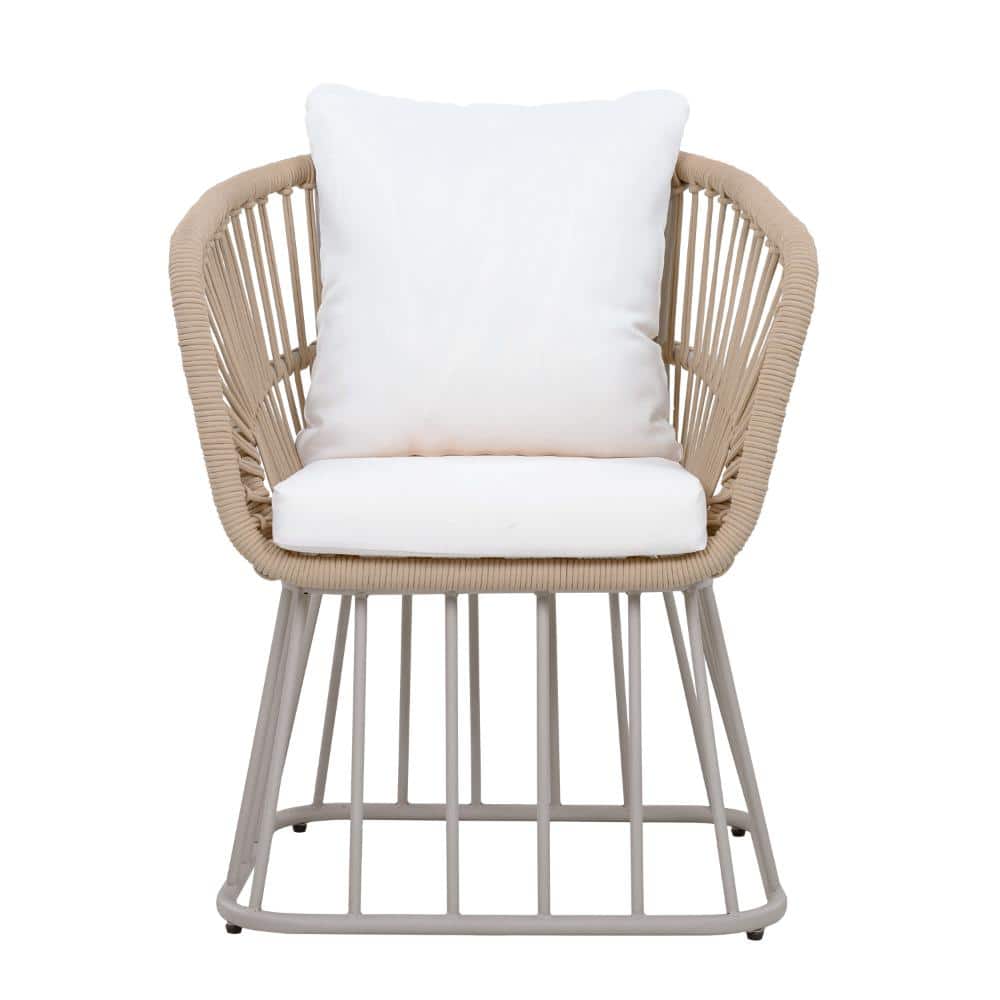 Steel and Wicker Outdoor Dining Chair With Beige Cushion 300 LBS Weight Capacity Wicker & Steel Frame price history on PriceWatchPro