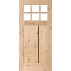 36 in. x 80 in. Craftsman 2-Panel 6-Lite Clear Low-E Knotty Alder Unfinished Wood Front Door Slab