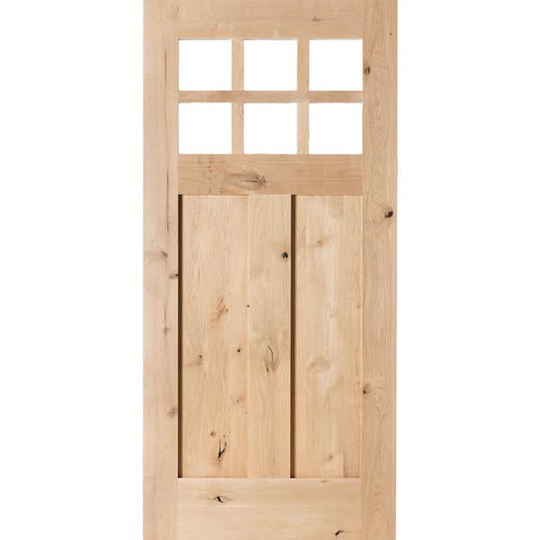 Krosswood Doors 36 in. x 80 in. Craftsman 2-Panel 6-Lite Clear Low-E Knotty Alder Unfinished Wood Front Door Slab