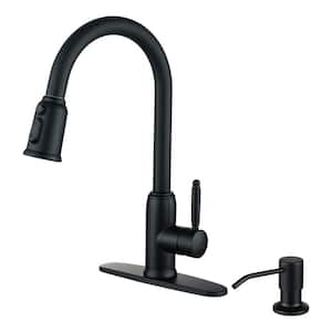 Stainless Steel Single-Handle Pull Down Sprayer Kitchen Faucet with Soap Dispenser in Black