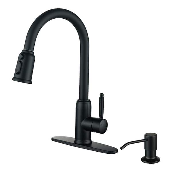 ALEASHA Stainless Steel Single-Handle Pull Down Sprayer Kitchen Faucet with Soap Dispenser in Black