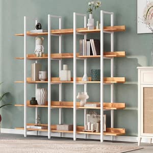 70.90 in. H x 70.90 in. W Brown and White 5-Tier Vintage Industrial Style Bookcase with Adjustable Foot Pads