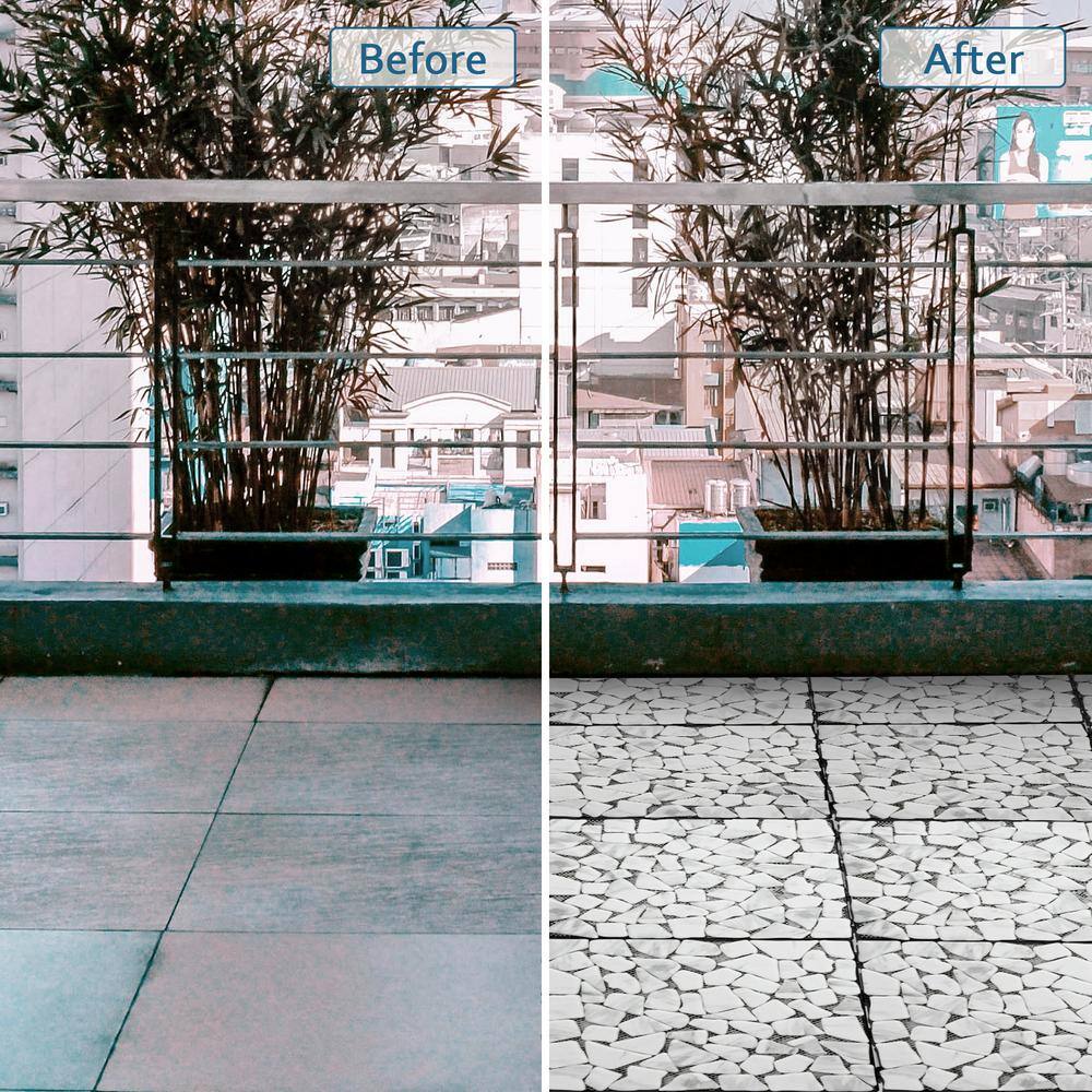 Off-White Stone and Glass Interlocking Deck Tile