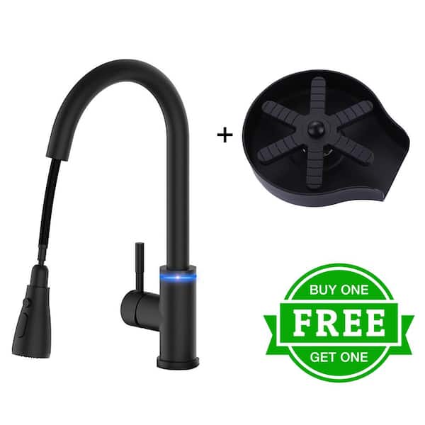 BWE Single Handle Pull-Down Sprayer Kitchen Faucet Bundle Glass Rinser in Matte Black