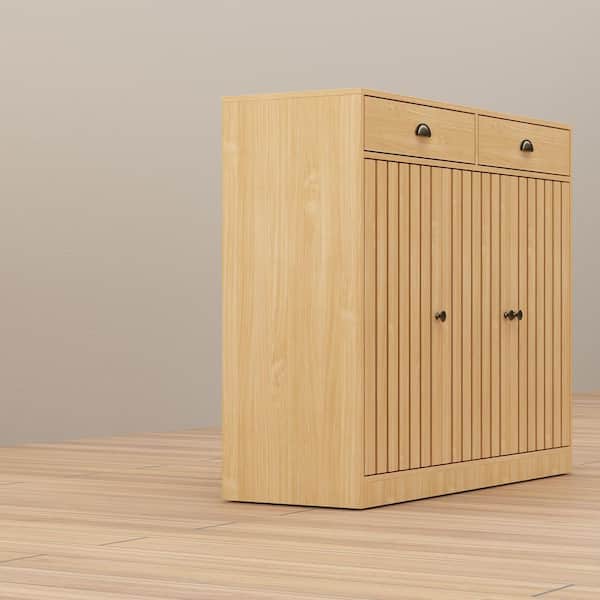 39.4 in. H x 47.2 in. W Burly Wood Grain Wooden Shoe Storage Cabinet, Console Table 6-Shelves, 3-Doors and 2-Drawers