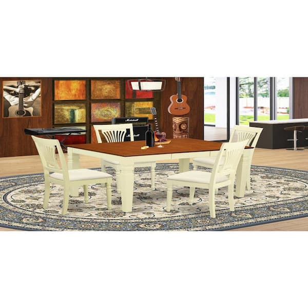 East West Furniture 5-Piece Buttermilk and Cherry Finish Solid Wood Top Dining table with 4 Chairs with Lattice Back