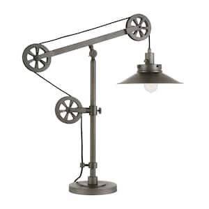 Descartes 29 in. Aged Steel Wide Brim Table Lamp with Pulley System