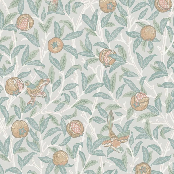 Unbranded Bird and Pomegranate Duck Egg Blue Wallpaper Sample