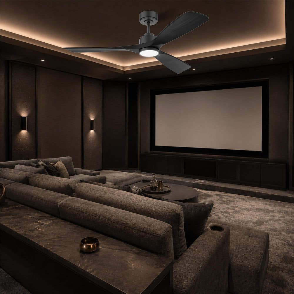 52 in. Wood Smart Outdoor/Indoor Black Ceiling Fans With Lights Remote, Voice Control via WIFI Alexa App