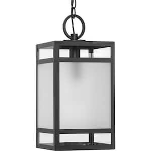 Parrish 18 in 1-Light Matte Black Clear and Etched Glass Modern Craftsman Outdoor Hanging Lantern