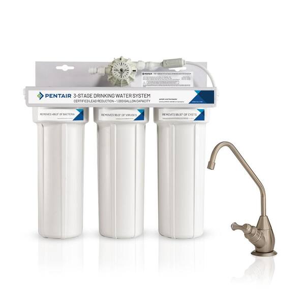 PENTAIR Drinking Water Purifier Dispenser Filtration System with Brushed Nickel Faucet