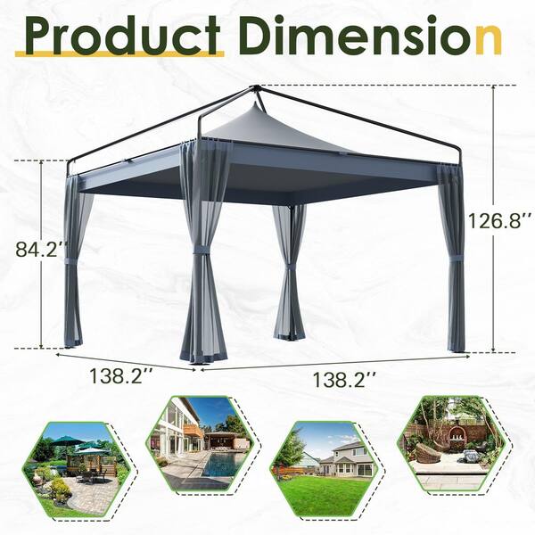 Foredawn 12 ft. x 12 ft. Canopy Gazebo with Metal Frame, Mosquito Netting,  and Curtain- Gray TP220103GY - The Home Depot