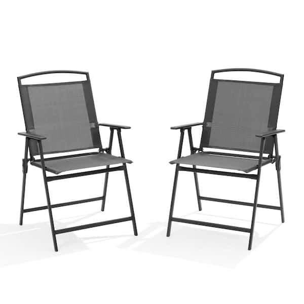 Pellebant Gray Textilene Fabric Metal Folding Chair (Set of 2)