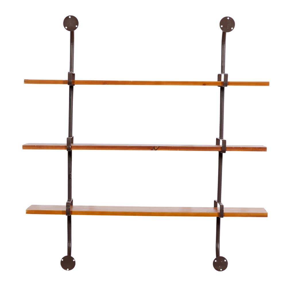 Elegant 38'' Brown Wood Floating Wall Shelf with Five Sections