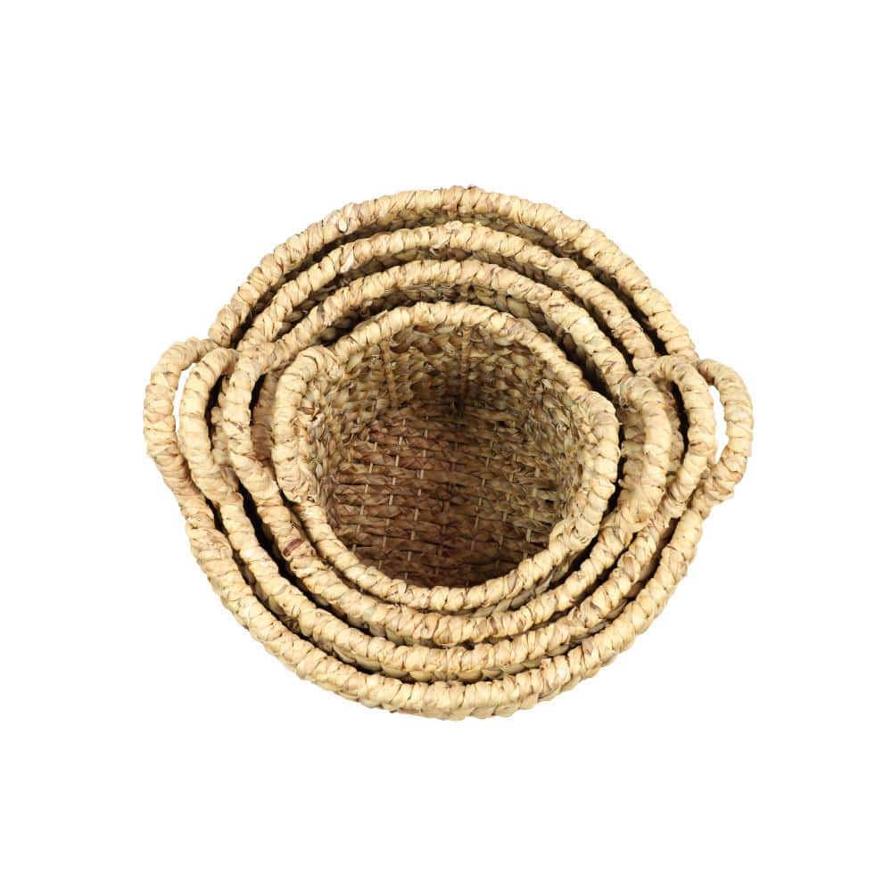 Beige Seagrass Round Storage Basket with Hard Handles
