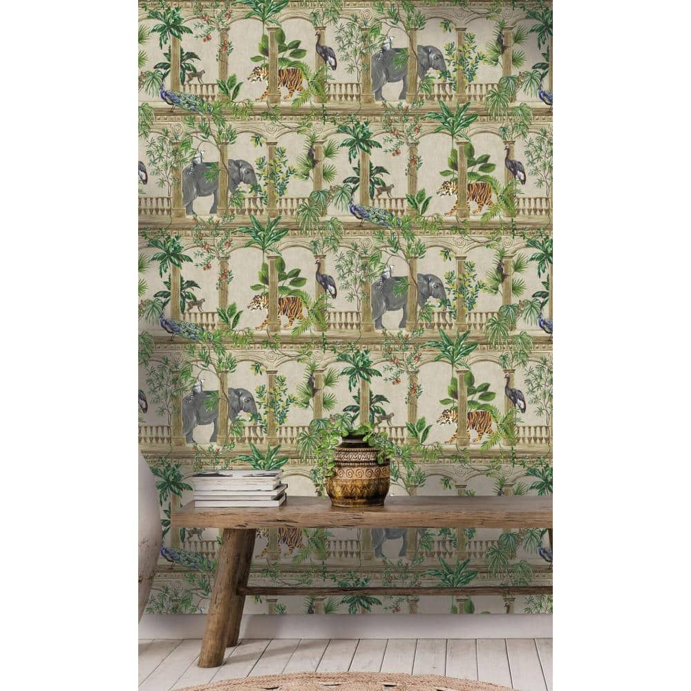 Beige and Gold Tropical Non-Woven Textured Wallpaper
