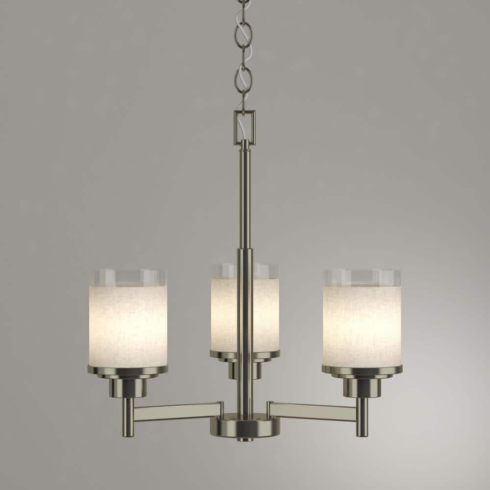 Brushed Nickel 3-Light Chandelier with Textured White Linen Glass