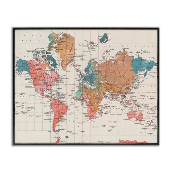 Detailed Boho World Map by Elizabeth Medley Black Framed Giclee Art Print Typography 30 in. x 24 in.