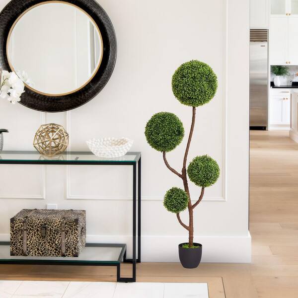GOGEXX 4.92 ft. Artificial Boxwood Spiral Topiary Ball Tree Bonsai