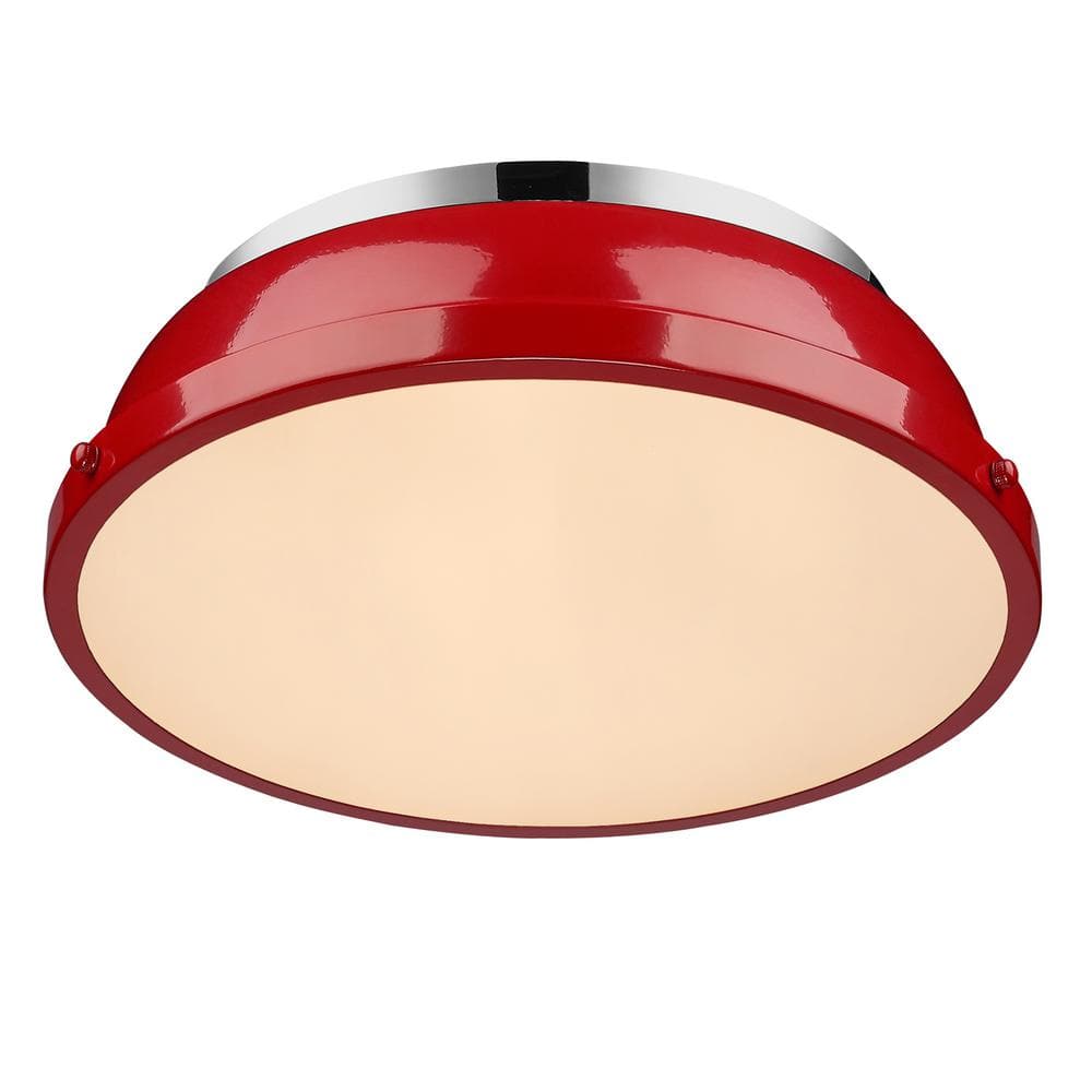 14" Transitional Chrome Indoor Flush Mount with Red Shade