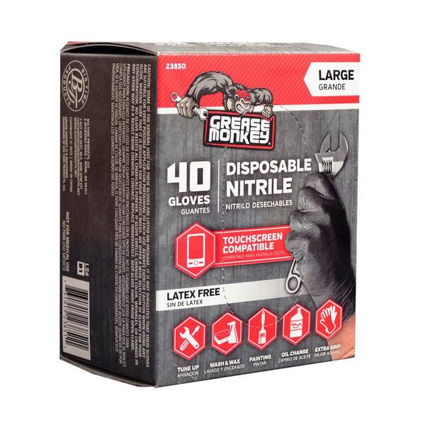 Grease Monkey Large Black 4 Mil Disposable Nitrile Gloves (100-Box) 23890 -  The Home Depot