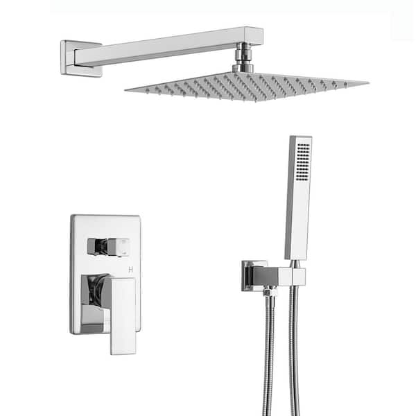 Tahanbath 1-Spray 10 in. Ceiling Mount 1.8 GPM Dual Shower Head and Handheld Shower Head in Chrome