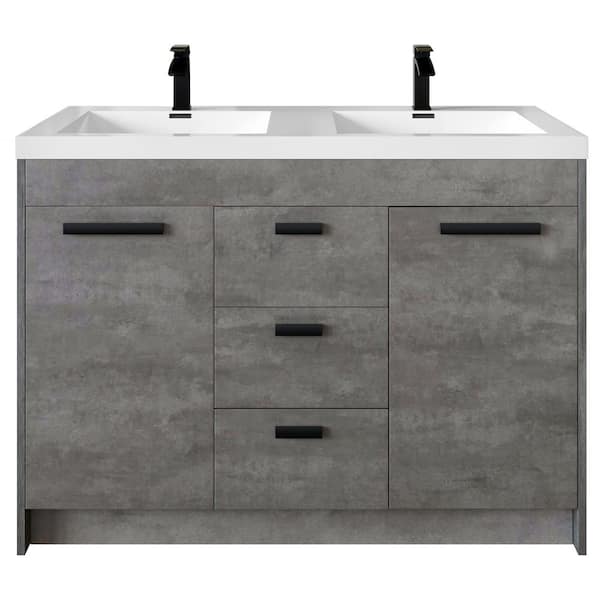 Lugano 48 in. Double Sink Concrete Gray Bath Vanity with White Acrylic Top (Assembled)