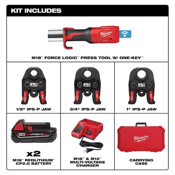 M18 18-Volt Lithium-Ion Brushless Cordless FORCE LOGIC Press Tool w/1/2 in, 3/4 in, and 1 in Black Iron Press Tool Jaws