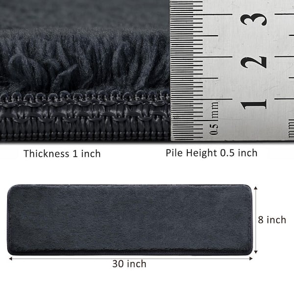 Plush Dark Gray 8 in. x 30 in. x 1 in. Carpet Stair Treads Cover Protector Self Adhensive Reusable Mat Rug Set of 12