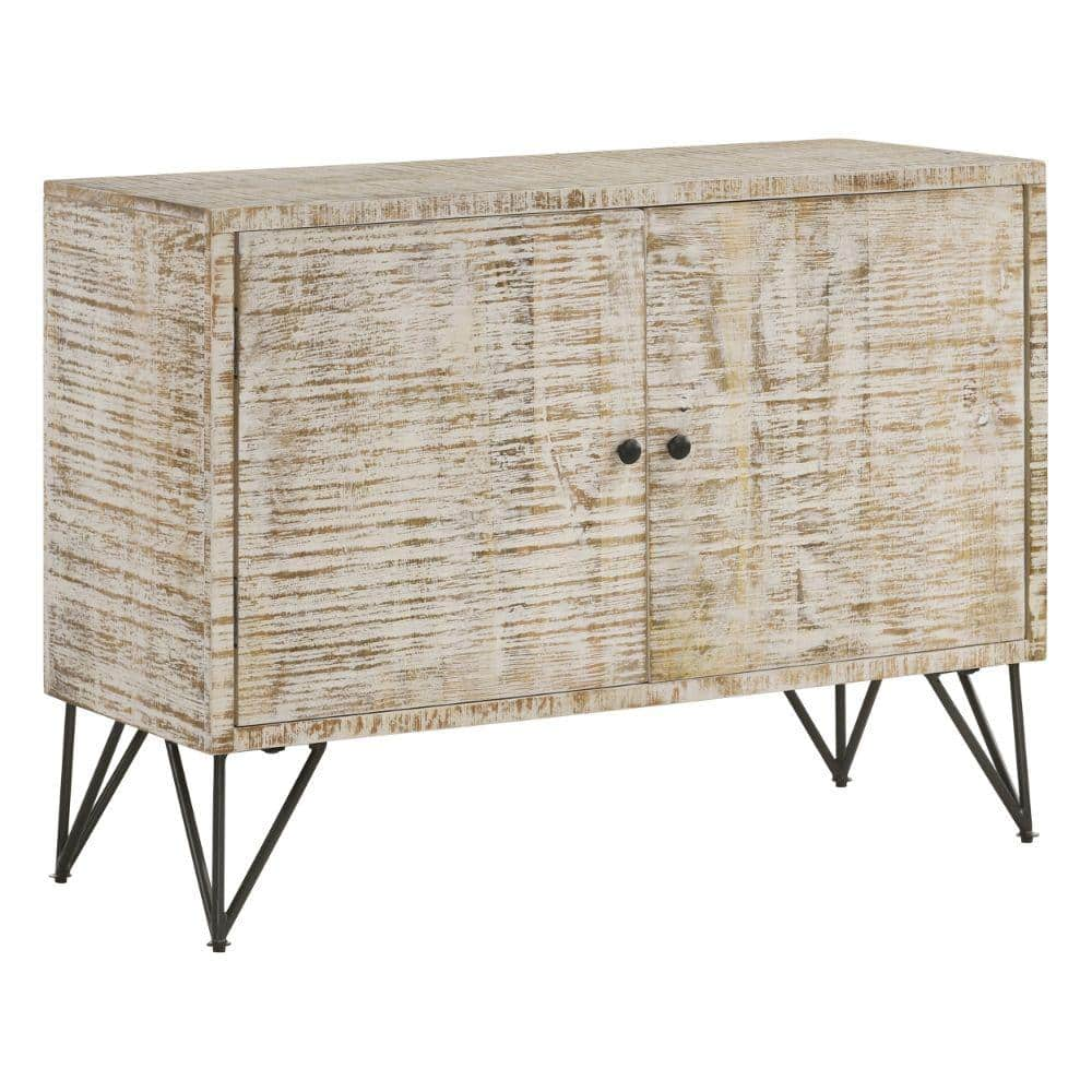 Benjara White And Brown Wood Top 40 In. Sideboard With 2 Doors And Iron ...