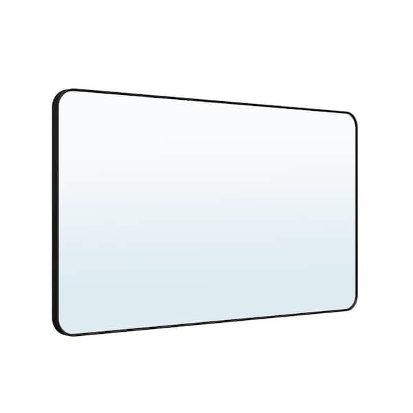 55 in. W x 32 in. H Rectangular Aluminum Framed Wall Bathroom Vanity Mirror in Matte Black Large Hanging Mirrors