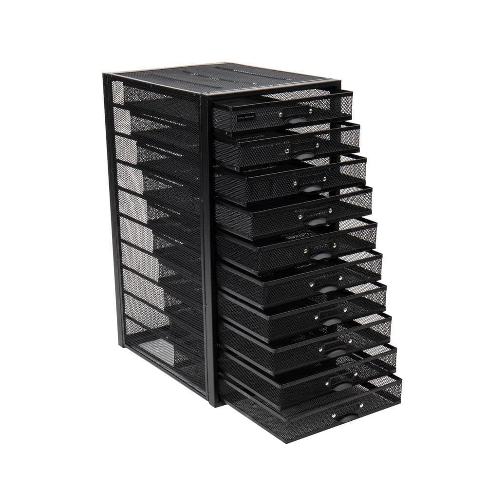 Black Wire Mesh 10-Drawer Moisture-Resistant File Storage Cabinet