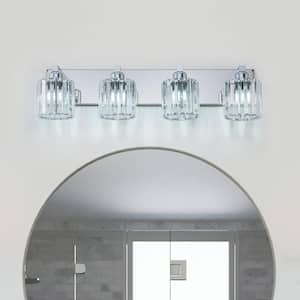 Orillia 27.5 in. 4-Light Chrome Bathroom Vanity Light with Crystal Round Shades