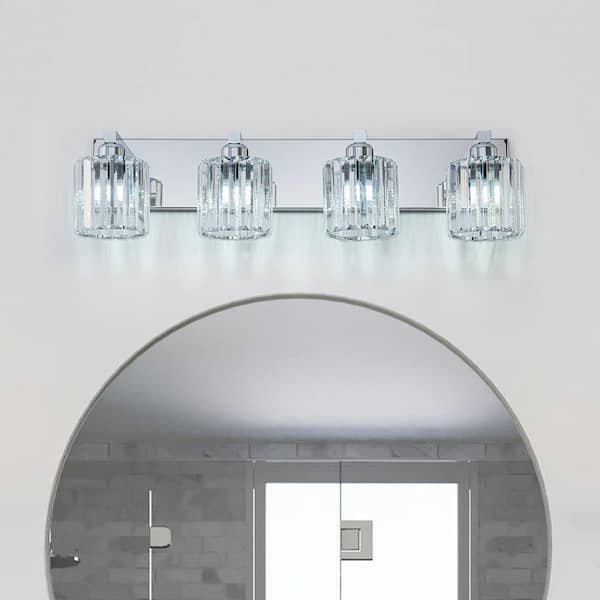 EDISLIVE Orillia 27.5 in. 4-Light Chrome Bathroom Vanity Light with Crystal Round Shades